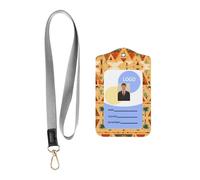 WZYWHJ Ancient Wallpaper Printed Work Badge Protective Sheath, Leather Identification Card Cover with Detachable Hanging Rope Set