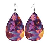 WZYWHJ Angular Blocks prints Water droplet pendant earrings, leather earrings, Women's Fashion Items