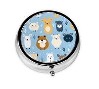 WZYWHJ Animal Drawing Printed Circular Medicine Box Storage, Portable Travel with compartments, mini Pill Dispenser
