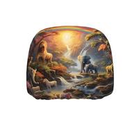 WZYWHJ Animal Park Under The Rainbow Picture Seat Head Pillowcase Car Truck General Motors Parts Protective Cover one Pack