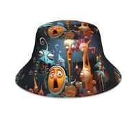 WZYWHJ Animation Art Printed Fisherman's hat, Double-Sided Reflective Outdoor Travel, Summer Beach Sun Cap Black