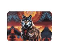 WZYWHJ Anti-Slip Doormat 16 x 24 in Floor mat Rugs Easy to Clean Suitable for Front Door, Living Room, Bathroom Wolf Totem with Fire Picture