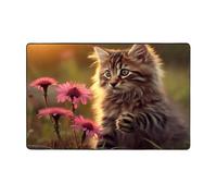 WZYWHJ Area Rugs, Living Room Floor Mats Runner Rug Non-Skip Nursery Mat Playing Carpet 60 x 39 inch Cat Touching Flowers Printing