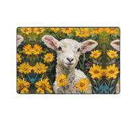WZYWHJ Area Rugs, Living Room Floor Mats Runner Rug Non-Skip Nursery Mat Playing Carpet 60 x 39 inch The lamb in the yellow flowers Printed