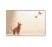 WZYWHJ Area Rugs,Living Room Floor Mats Runner Rug Non-Skip Nursery Mat Playing Carpet 60 x 39 inch Cat Looking at Butterfly Picture