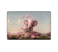 WZYWHJ Area Rugs, Living Room Floor Mats Runner Rug Non-Skip Nursery Mat Playing Carpet 60 x 39 inch Little pink elephant watering the flowers Printed