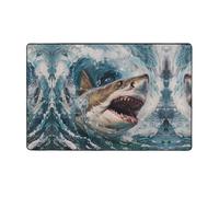 WZYWHJ Area Rugs, Living Room Floor Mats Runner Rug Non-Skip Nursery Mat Playing Carpet 60 x 39 inch Shark in the waves Printed