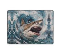 WZYWHJ Area Rugs,Living Room Floor Mats Runner Rug Non-Skip Nursery Mat Playing Carpet 63 x 48 inch Shark in the waves Printed
