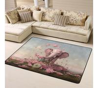 WZYWHJ Area Rugs,Living Room Floor Mats Runner Rug Non-Skip Nursery Mat Playing Carpet 63 x 48 inch Little pink elephant watering the flowers Printed