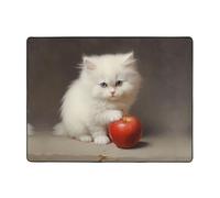 WZYWHJ Area Rugs,Living Room Floor Mats Runner Rug Non-Skip Nursery Mat Playing Carpet 63 x 48 inch Little white cat eating fruit Printed