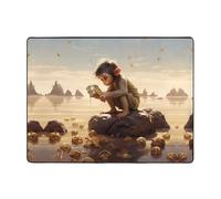 WZYWHJ Area Rugs,Living Room Floor Mats Runner Rug Non-Skip Nursery Mat Playing Carpet 63 x 48 inch Little Monkey Picking up Shells Printing