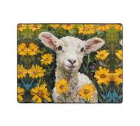 WZYWHJ Area Rugs,Living Room Floor Mats Runner Rug Non-Skip Nursery Mat Playing Carpet 63 x 48 inch The lamb in the yellow flowers Printed