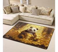 WZYWHJ Area Rugs,Living Room Floor Mats Runner Rug Non-Skip Nursery Mat Playing Carpet 63 x 48 inch Panda throwing gold coins Printed