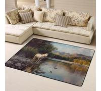 WZYWHJ Area Rugs,Living Room Floor Mats Runner Rug Non-Skip Nursery Mat Playing Carpet 63 x 48 inch Horses by the river Printed