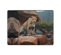 WZYWHJ Area Rugs,Living Room Floor Mats Runner Rug Non-Skip Nursery Mat Playing Carpet 63 x 48 inch African Leopard on Rocks Printing