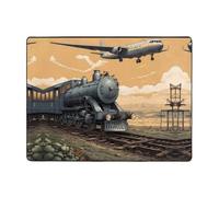 WZYWHJ Area Rugs,Living Room Floor Mats Runner Rug Non-Skip Nursery Mat Playing Carpet 63 x 48 inch Plane above train Printed