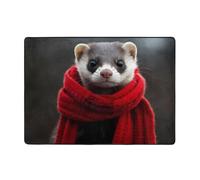 WZYWHJ Area Rugs,Living Room Floor Mats Runner Rug Non-Skip Nursery Mat Playing Carpet 80x58 inch A ferret with a red scarf Printed