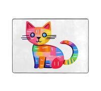 WZYWHJ Area Rugs,Living Room Floor Mats Runner Rug Non-Skip Nursery Mat Playing Carpet 80x58 inch Colorful Square cat Picture