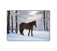 WZYWHJ Area Rugs,Living Room Floor Mats Runner Rug Non-Skip Nursery Mat Playing Carpet 80x58 inch Horse Nature Winter Picture