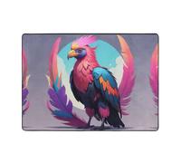 WZYWHJ Area Rugs,Living Room Floor Mats Runner Rug Non-Skip Nursery Mat Playing Carpet 80x58 inch Neon Feather Condor Prints