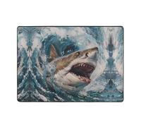 WZYWHJ Area Rugs,Living Room Floor Mats Runner Rug Non-Skip Nursery Mat Playing Carpet 80x58 inch Shark in the waves Printed