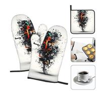 WZYWHJ Attitude Slogan Printing Oven Gloves and Pot Rack 3-Piece Set Thickened Long Kitchen mitt
