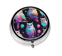WZYWHJ Aurora Owl Printing Circular Medicine Box Storage, Portable Travel with compartments, mini Pill Dispenser