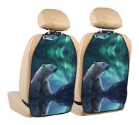 WZYWHJ Aurora Polar Bear Printed Car seat Anti Kick Storage pad 2 Pieces, Multi-Functional Storage Bag seat Protector After Installation