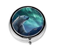 WZYWHJ Aurora Polar Bear Printed Circular Medicine Box Storage, Portable Travel with compartments, mini Pill Dispenser