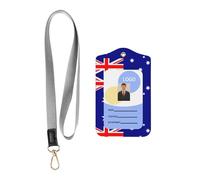 WZYWHJ Australian Flag Printed Work Badge Protective Sheath, Leather Identification Card Cover with Detachable Hanging Rope Set