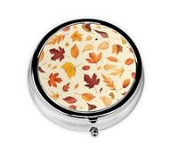 WZYWHJ Autumn Wind and Falling Leaves Printed Circular Medicine Box Storage, Portable Travel with compartments, mini Pill Dispenser