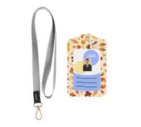WZYWHJ Autumn Wind and Falling Leaves Printed Work Badge Protective Sheath, Leather Identification Card Cover with Detachable Hanging Rope Set