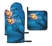 WZYWHJ Bat Under Night Sky Printed Oven Mitts Pot Holders Set of 3 - Thick, Durable, and Waterproof Fabric for Heat Protection