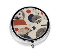 WZYWHJ Bauhaus Hedgehog Printing Circular Medicine Box Storage, Portable Travel with compartments, mini Pill Dispenser