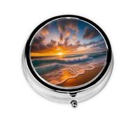 WZYWHJ Beach Maui Hawaii Sunset Sea Waves Clouds Prints Circular medicine box storage, portable travel with compartments, mini pill dispenser