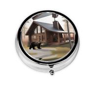 WZYWHJ Bear and the Lodge Prints Circular medicine box storage, portable travel with compartments, mini pill dispenser