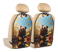 WZYWHJ Bear Looking up at Flowers Printed Car seat Anti Kick Storage pad 2 Pieces, Multi-Functional Storage Bag seat Protector After Installation