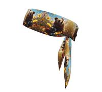 WZYWHJ Bear Looking up at Flowers Printed Headbands,Sports Head Tie,Headband for Men and Women,Hair Band for Running Workout Football