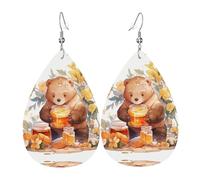 WZYWHJ Bear stealing honey Picture Ladies' leather earrings, simple water droplet pendant, fashionable holiday gift