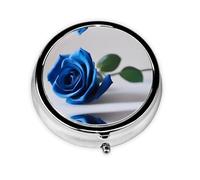 WZYWHJ Beautiful Blue Rose Printing Circular Medicine Box Storage, Portable Travel with compartments, mini Pill Dispenser