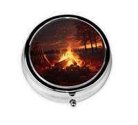 WZYWHJ Beautiful Bonfire Printing Circular Medicine Box Storage, Portable Travel with compartments, mini Pill Dispenser