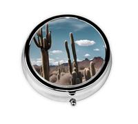 WZYWHJ beautiful cactus Printed Circular medicine box storage, portable travel with compartments, mini pill dispenser