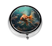 WZYWHJ Beautiful little goldfish Printed Circular medicine box storage, portable travel with compartments, mini pill dispenser
