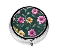 WZYWHJ Beautiful Purple Flowers Printing Circular Medicine Box Storage, Portable Travel with compartments, mini Pill Dispenser