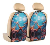 WZYWHJ Beautiful Starfish Printed Car seat Anti Kick Storage pad 2 Pieces, Multi-Functional Storage Bag seat Protector After Installation
