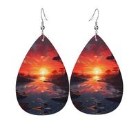 WZYWHJ Beautiful sunset Picture Ladies' leather earrings, simple water droplet pendant, fashionable holiday gift