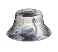 WZYWHJ Beautiful White Swan Printed Fisherman's hat, Double-Sided Reflective Outdoor Travel, Summer Beach Sun Cap