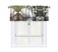 WZYWHJ beautiful white swan Prints short curtains are durable, transparent and easy to install measuring 52W x 18L