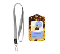WZYWHJ Bees in Flight Printed Work Badge Protective Sheath, Leather Identification Card Cover with Detachable Hanging Rope Set