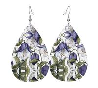 WZYWHJ Bellflower wallpaper pattern Printing Water droplet pendant earrings, leather earrings, Women's Fashion Items